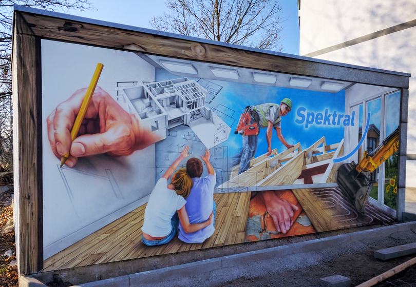 Spektral, Bexbach: die Garagenwand aus seitlichem Blickwinkel