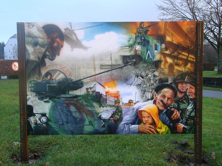 „Jugoslawien“ – Auftragsarbeit für die Bundeswehr, Standort Merzig, Airbrush auf Alu-Dibond