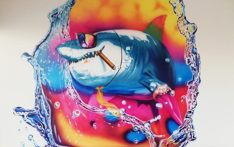 „Planet Ocean“-Etage: der Manager – ein Hai mit Sonnenbrille und Zigarre