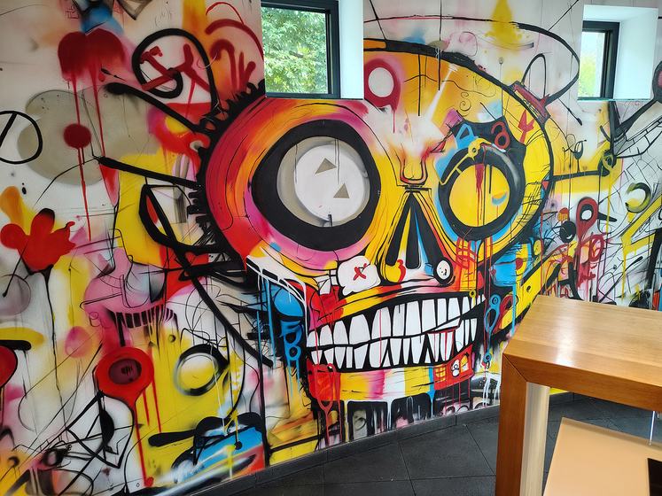 Graffiti-Küche: grinsender Schädel – Detail