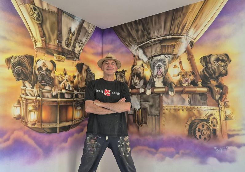 Hundepension TOMA, Großrosseln: Hunde im Steampunk-Ballon, mit Franz Schmidt