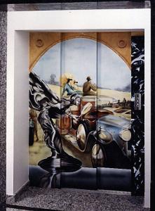 Airbrush auf Aufzugstür, Saarland